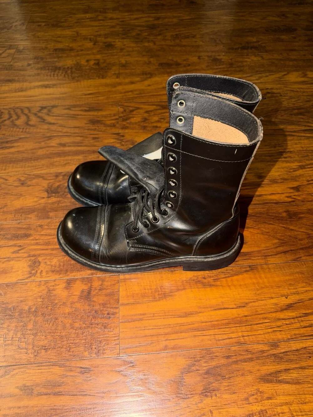Vintage Black Leather Cap Toe Military Paratrooper Jump Boots